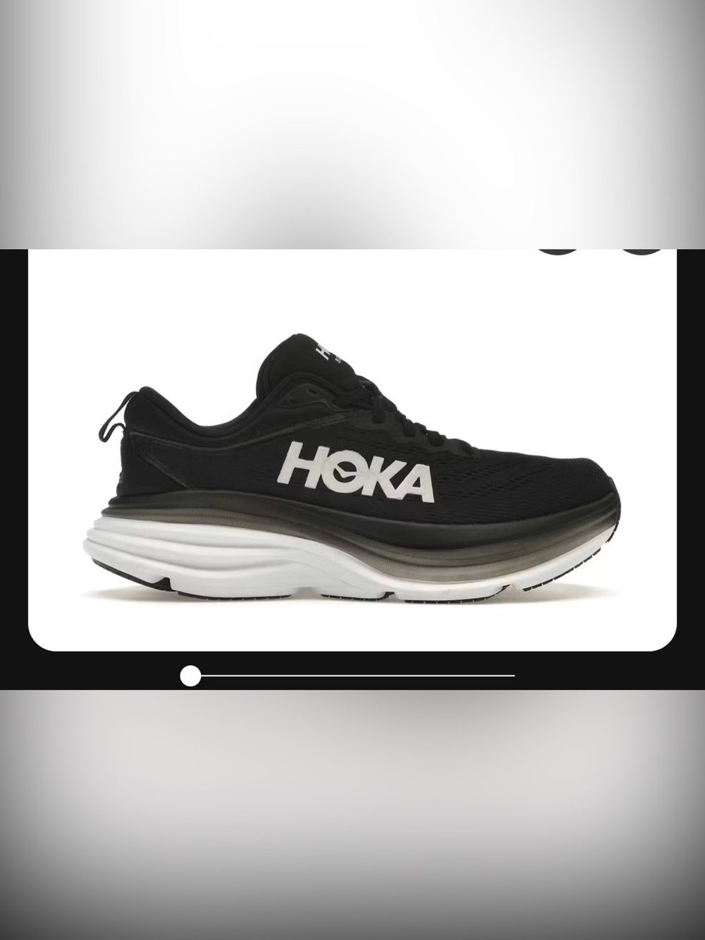 Hoka Black and White Bondi 8 Running Shoe
